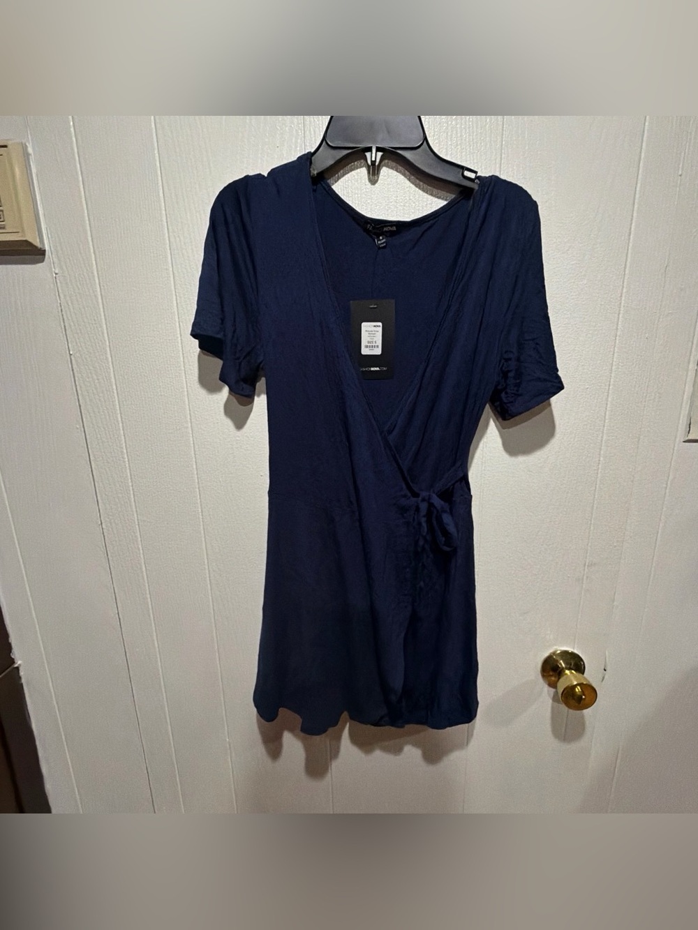 Fashion Nova Navy Blue Wrap Romper